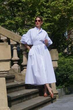 MARIELLE ALMELO Stokkelaar OS S M L White Phoebe Puff Sleeve Midi Dress Cotton
